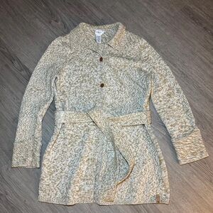 Calvin Klein Sz. M  3 Button w/Tie Belt Sweater Coat Camel & White Tweed LN